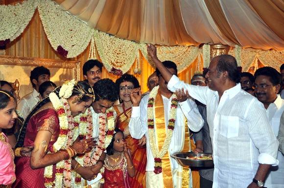 Rajinikanth with the newlyweds