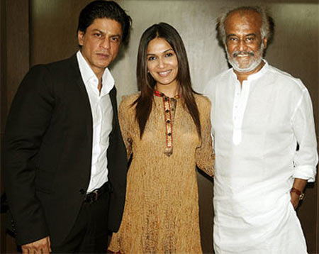 Rajinikanth with daughter Soundarya R Ashwin and Shah Rukh Khan