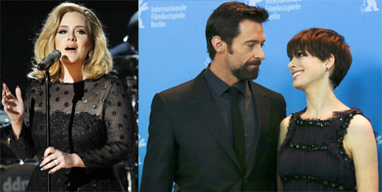 Adele, Hugh Jackman and Anne Hathaway