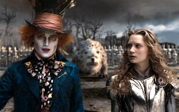 Johnny Depp and Mia Wasikowska in Alice In Wonderland