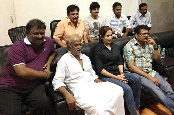 Rajniknath, Soundarya R Ashwin and director KS Ravikumar along with the crew