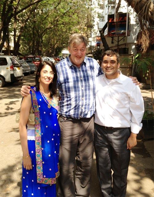 Abhishek Mande and Kermin Bhot with Stephen Fry