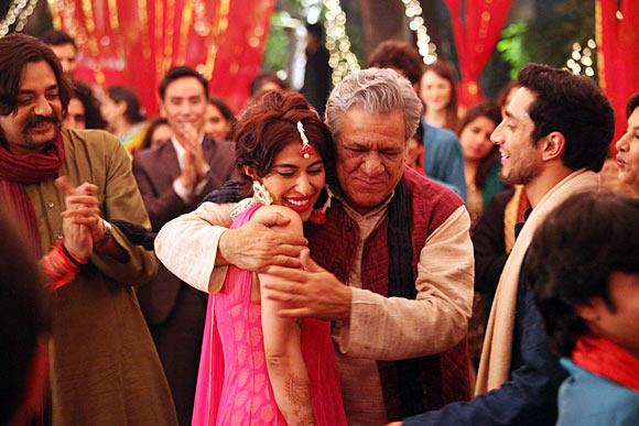 Chandrachur Singh, Meesha Shafi, Om Puri and Riz Ahmed in The Reluctant Fundamentalist