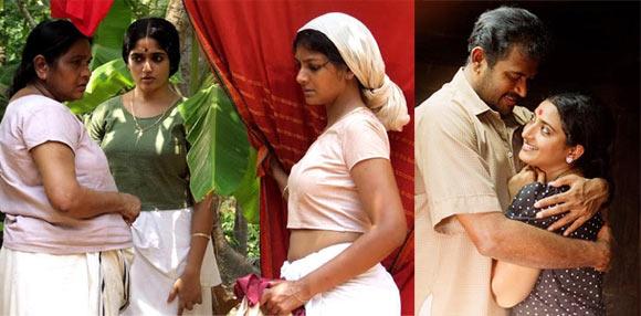 Left: KPAC Lalitha, Kavya Madhavan, Nandita Das in Naalu Pennungal. Right: Manoj K Jayan, Praveena in Randanum