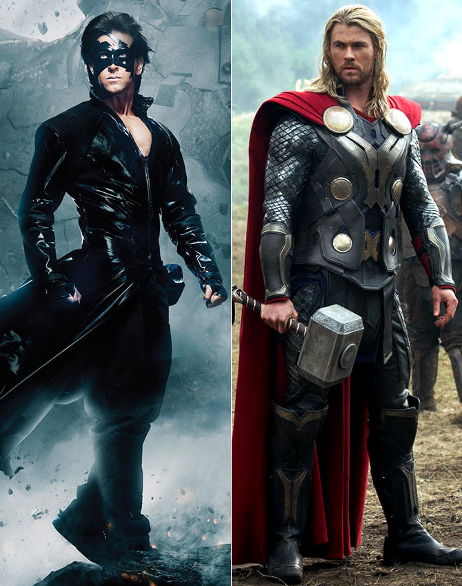 Hrithik Roshan as Krrish and Chris Hemsworth as Thor