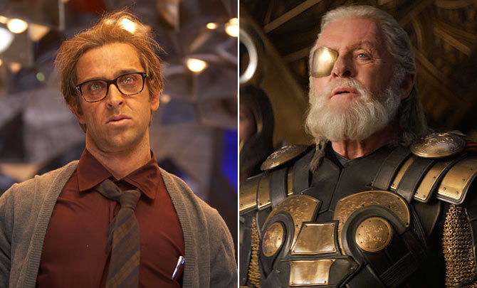 Hrithik Roshan as Rohit and Anthony Hopkins as Odin