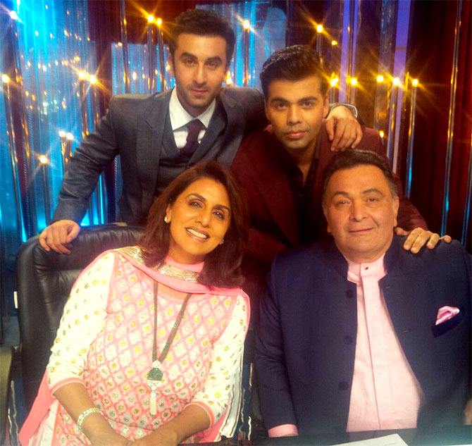 Neetu, Ranbir and Rishi Kapoor with Karan Johar