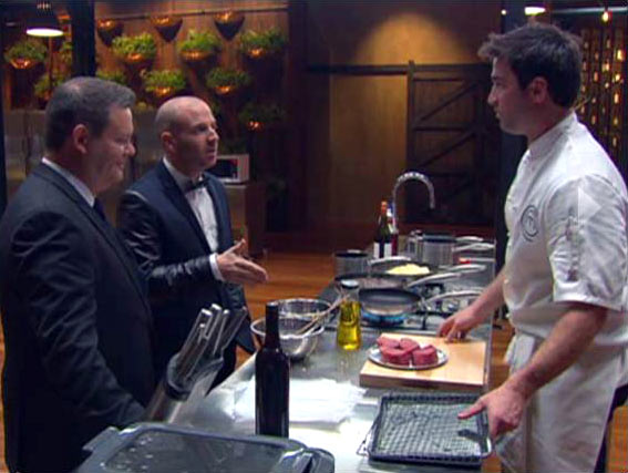 Gary Mehigan and George Calombaris with a contestant