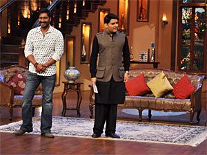 Ajay Devgn and Kapil Sharma on the sets of Comedy Nights