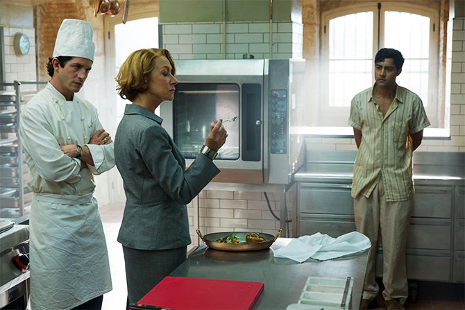 Manish Dayal, right, and Helen Mirren in The Hundred-Foot Journey.
