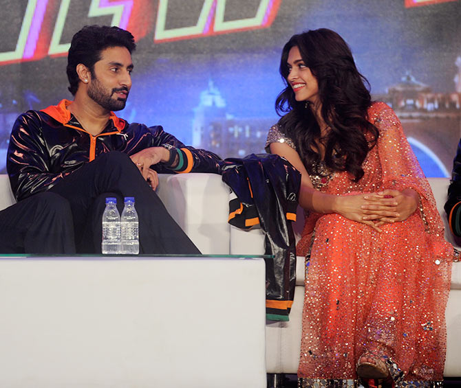 Abhishek Bachchan and Deepika Padukone at the trailer launch of Happy New Year