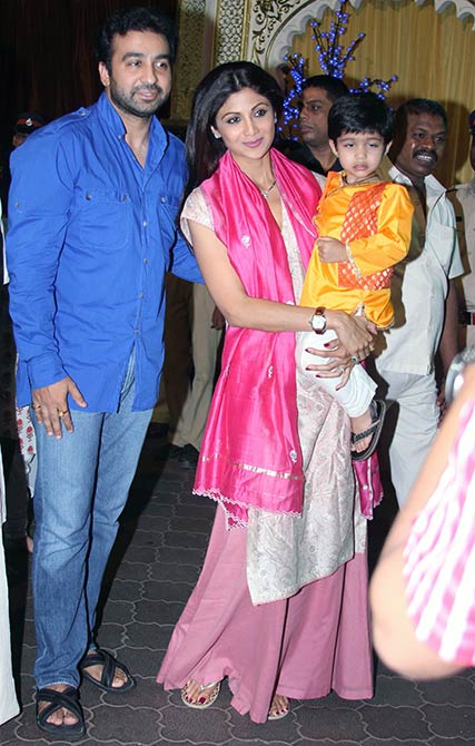 Shilpa Shetty and Raj Kundra with their son Viaan.