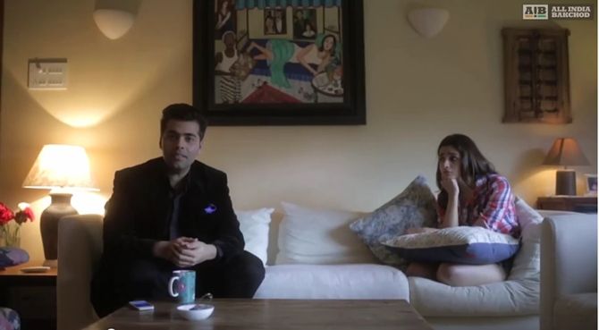 Karan Johar and Alia Bhatt in Alia Bhatt: Genius of the Year video by AIB