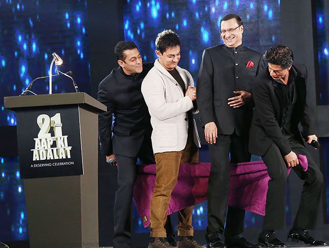 Salman, Aamir and Shah Rukh Khan with Rajat Sharma