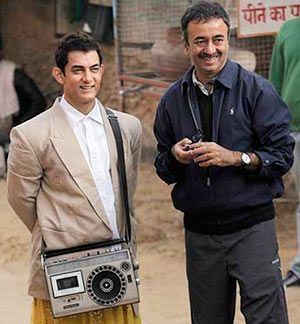 Aamir Khan and Rajkumar Hirani on the sets of PK
