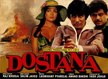 Zeenat Aman, Amitabh Bachchan, shatrughan Sinha on the poster of Dostana