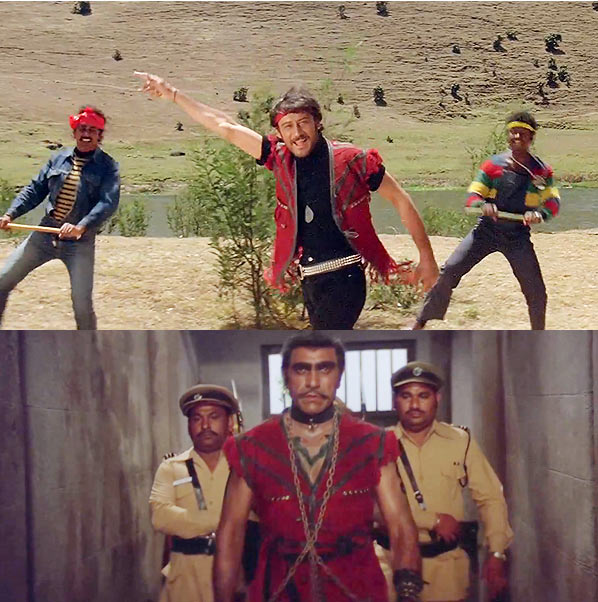 Top: Jackie Shroff. Bottom: Amrish Puri in Hero
