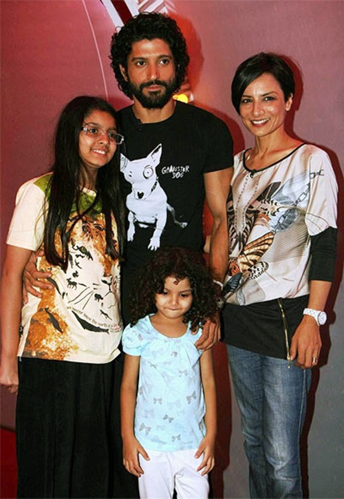 Farhan and Adhuna Akhtar with their daughters