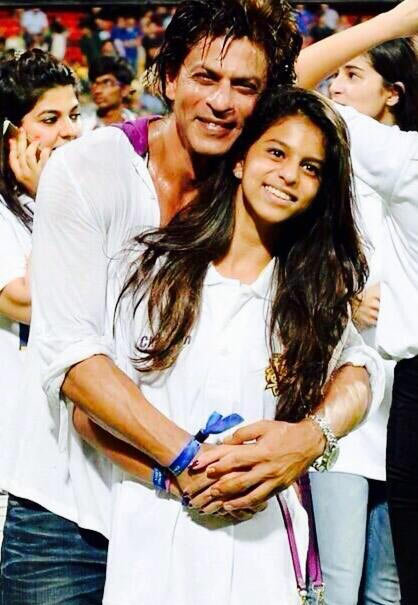 Shah Rukh Khan with daughter Suhana, after the Kolkata Knight Riders victory
