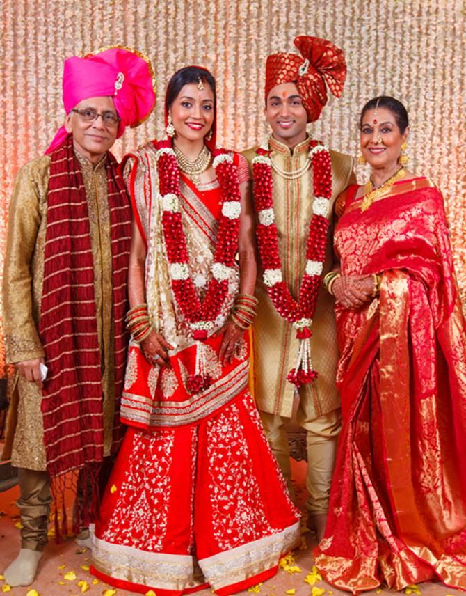 Nirali Mehta and Ruslan Mumtaz with his parents, actress mum Anjana Mumtaz (on his left) and father (far right)