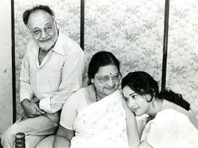 Madhuri with her parents, the late Mr Shankar Dixit and Mrs Snehlata Dixit.