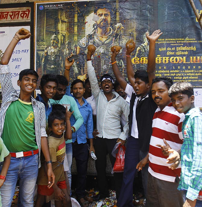 Rajinikanth fans outside Aurora theater