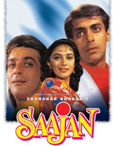 Sanjay Dutt, Madhuri Dixit, Salman Khan on the poster of Saajan