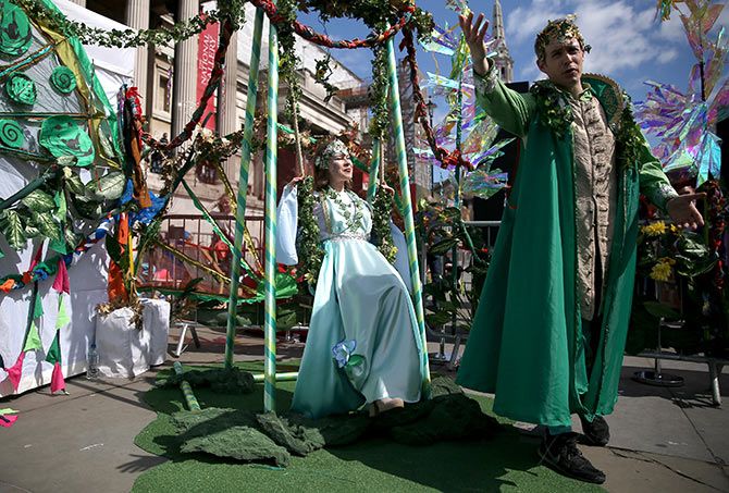 Actors perform Shakespeare's A Midsummer Night's Dream during an event to celebrate St George's Day in London.
