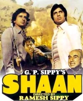 Amitabh Bachchan, Shatrughan Sinha, Shashi Kapoor and Kulbhushan Kharbanda on the poster of Shaan