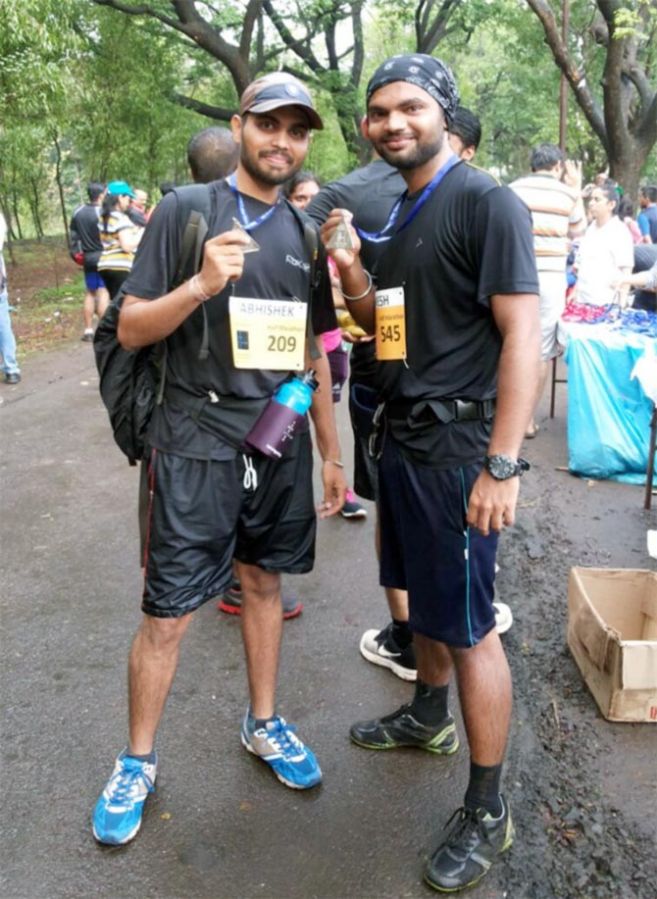 Abhishek Horilal Chauhan poses with his college friend Umesh Mishra