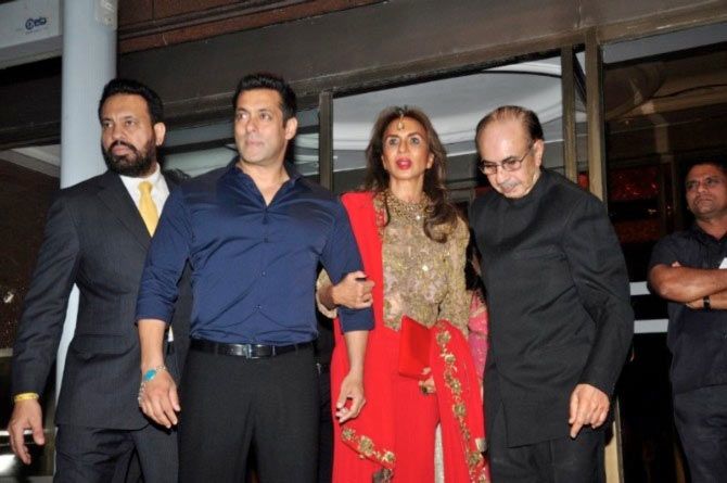 Parmeshwar and Adi Godrej attend the wedding reception of Salman Khan's youngest sister, Arpita, last year