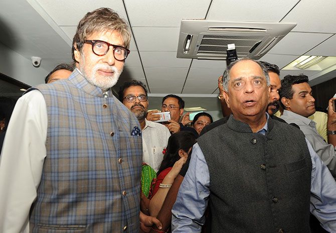 Pahlaj Nihalani with Amitabh Bachchan who inaugurated the new Central Board of Film Certification office in south Mumbai, April 2017. Photograph: Pradeep Bandekar