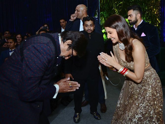 Amitabh Bachchan greets Anushka Sharma. Photograph: Kind courtesy Amitabh Bachchan/Twitter