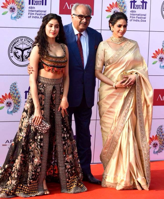 Sridevi with husband Boney Kapoor and daughter Janhvi.