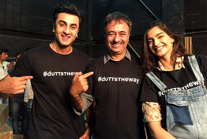 Ranbir, Sonam celebrate the #DuttBiopic wrap - Rediff.com Movies