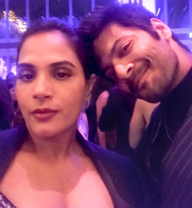 Ali Fazal and Richa Chadha at Vanity Fair's Oscars party. Photograph: Kind courtesy Richa Chadda/Instagram