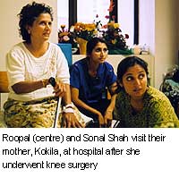 Roopal and Sonal Shah viist their mother, Kokila, at hospital after she underwent knee surgery