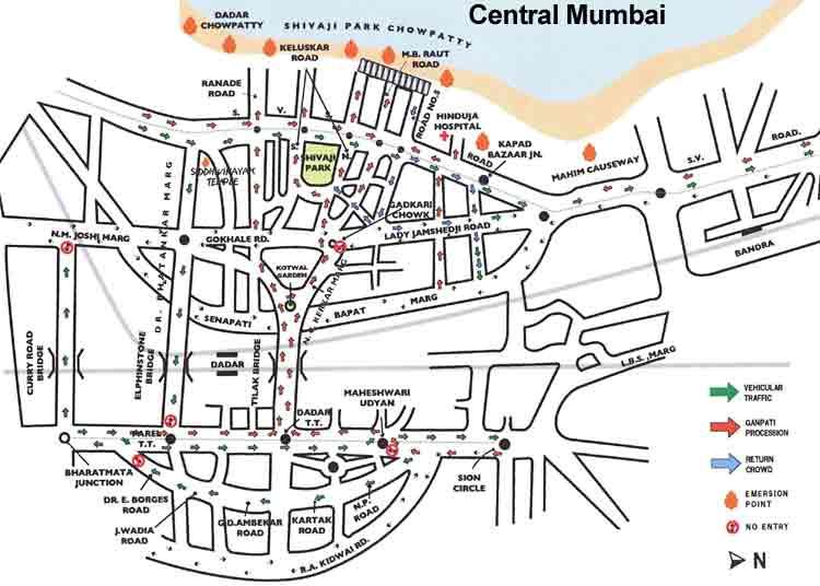 Rediff.com: Map Of Roads Closed Or Restricted In Central Bombay For 