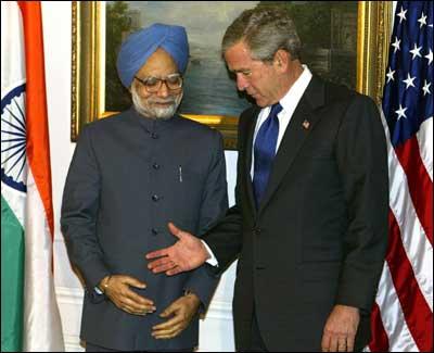 Prime Minister Manmohan Singh with then US President George W Bush in Washington, DC