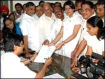 Congress candidate Priya Dutt filing her nomination papers for the November 19 by-election to the Mumbai North West Mumbai Lok Sabha seat.