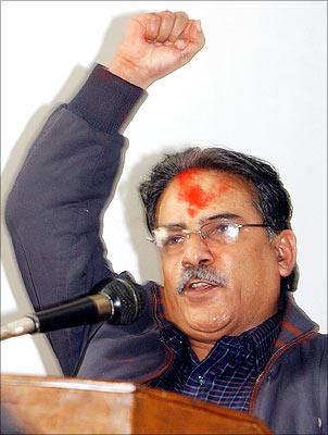 Maoist chairman Prachanda speaking in Kathmandu