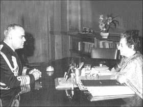 Image: Admiral SM Nanda with Prime Minister Indira Gandhi after he took over as Chief of Naval Staff on March 1, 1970. CLICK HERE FOR STORY