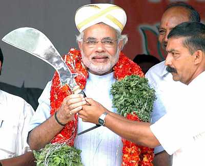 Gujarat Chief Minister Narendra Modi at a rally in Bangalore on Tuesday.