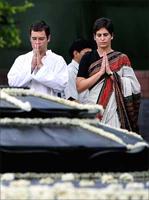 Priyanka Vadra, daughter of former prime minister Rajiv Gandhi, with her brother and Congress leader Rahul Gandhi at Vir Bhumi