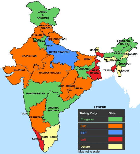 India Political Party Map The Political Colours Of India