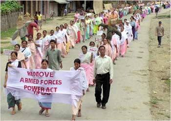Villagers protest against the controversial Armed Forces Special Powers Act in Manipur