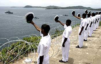 The Sri Lankan navy's Sukanya class patrol boat, approaches naval headquarters in Trincomalee