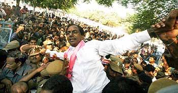 TRS president K Chandrasekhara Rao courting arrest during a jail bharo agitation in Hyderabad