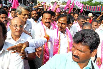 TRS activists on a jail bharo programme in Hyderabad