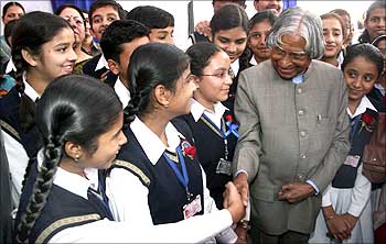 Former President A P J Abdul Kalam with school children in Chandigarh.